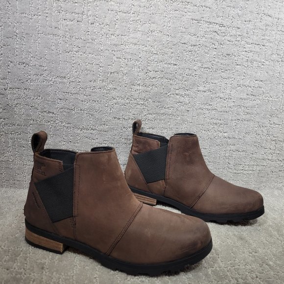 Sorel Shoes - Sorel Emelie Women's Size US 9 Brown Leather Waterproof Round Toe Chelsea Boots